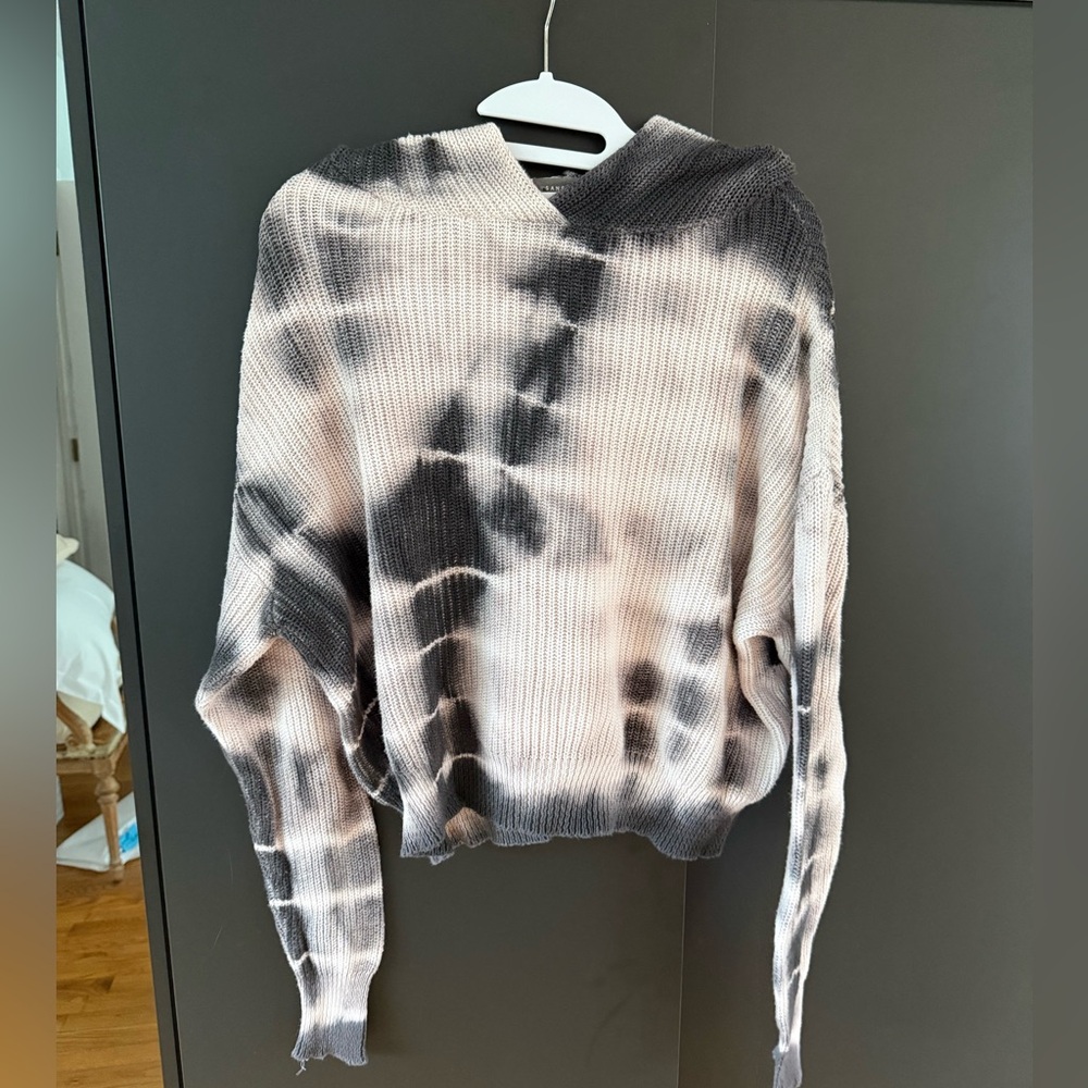 Tie-Dye Knit Hoodie Sweater in Black and Cream